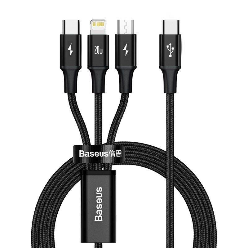 Baseus dátový kábel USB-C Rapid Series 3v1 microUSB+Lightning+USB-C 1, 5m PD 20W čierny