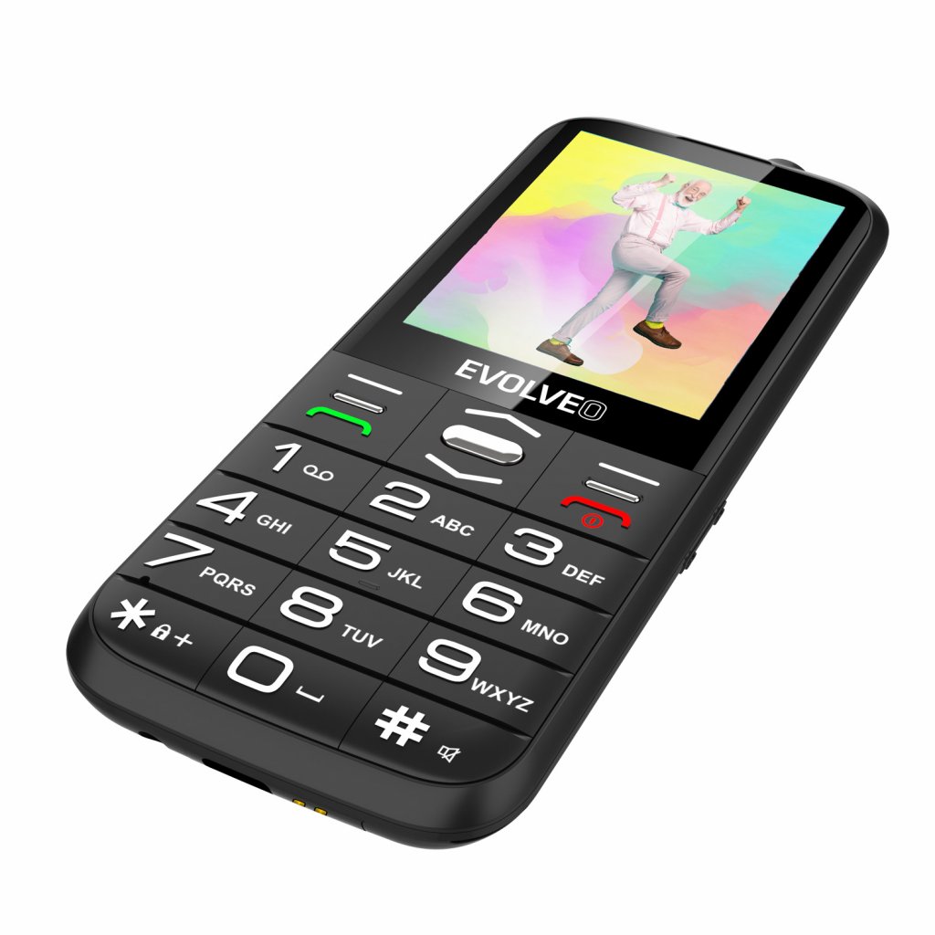 EVOLVEO EasyPhone FS, vyklápěcí mobilní telefon 2.8" pro seniory s nabíjecím stojánkem (černá barva) 