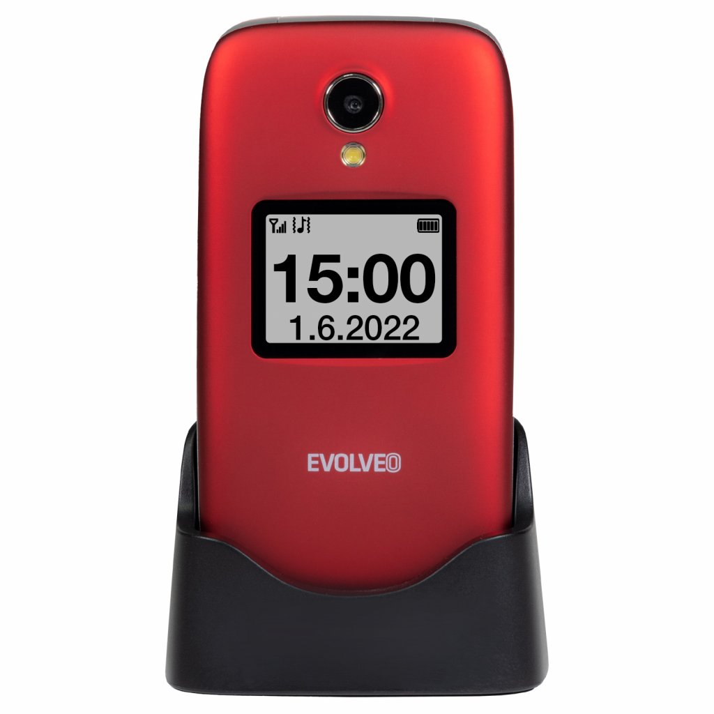 EVOLVEO EasyPhone FS, vyklápací mobilný telefón 2.8" pre seniorov s nabíjacím stojanom (červená farba 