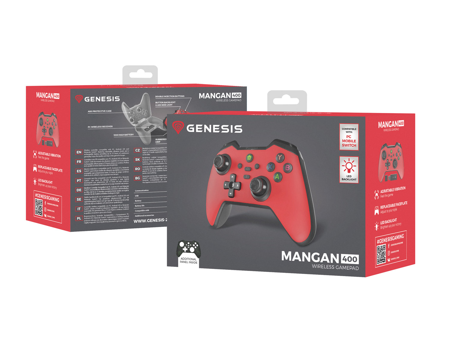 Bezdrátový gamepad Genesis MANGAN 400 pro PC/ Switch/ Mobil, červený 