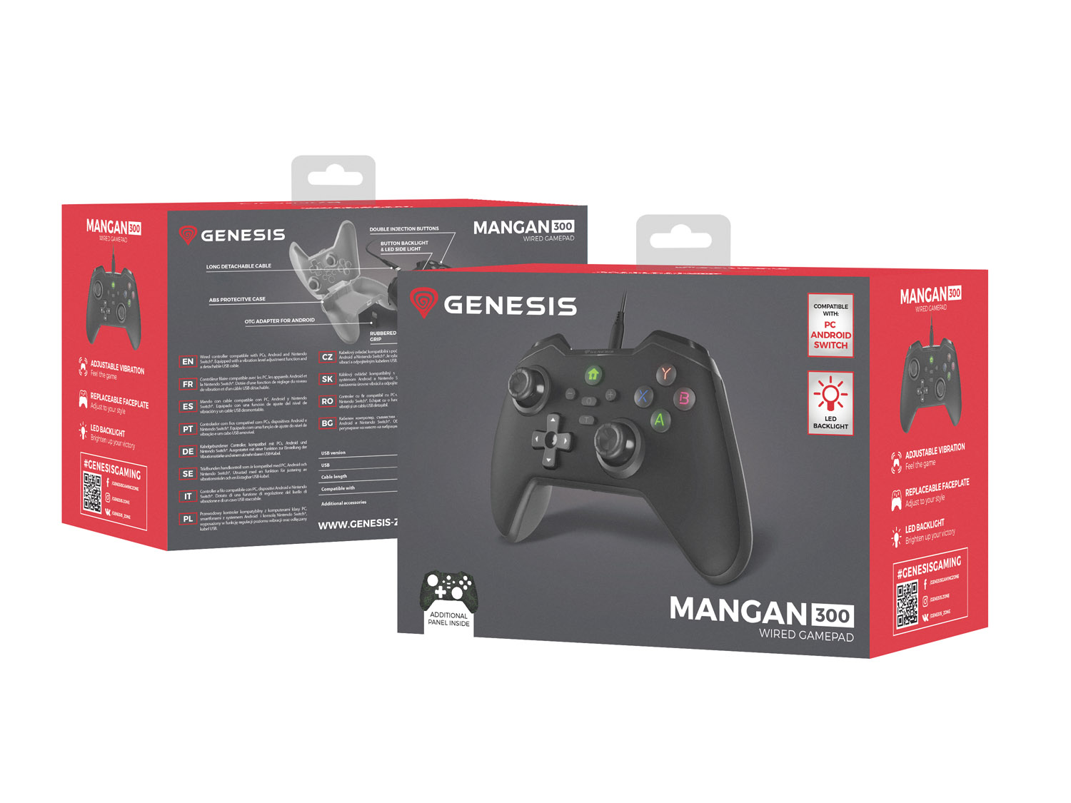 Drátový gamepad Genesis MANGAN 300, pro PC/ Switch/ Mobil, černý 