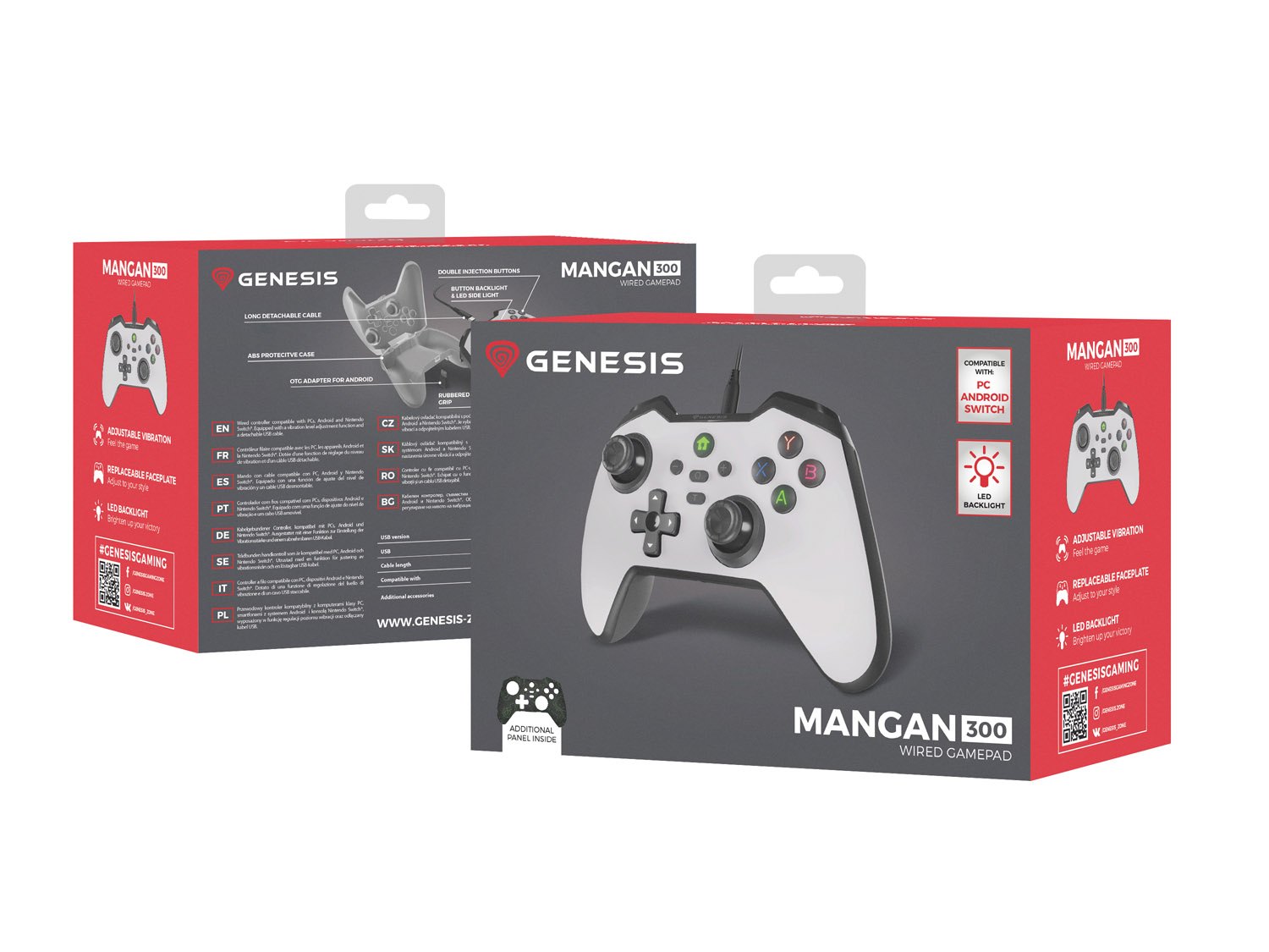 Drôtový gamepad Genesis MANGAN 300, pre PC/ Switch/ Mobil, biely 