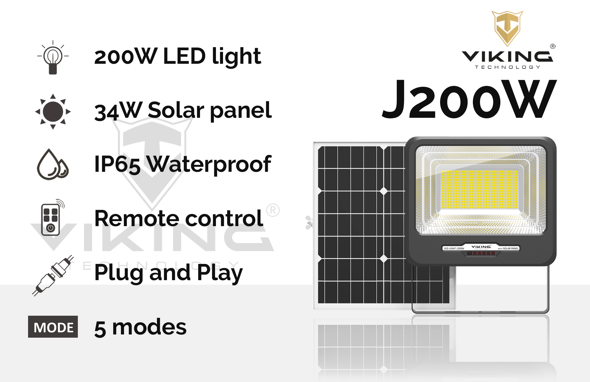 LED svetlo Viking J200W so solárnym panelom 