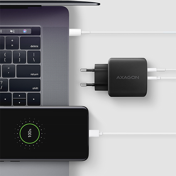 AXAGON ACU-PQ45 GaN nabíjačka do siete 45W, 2x port (USB-A + USB-C), PD3.0/ PPS/ QC4+/ SFC 2.0/ AFC/ Apple 