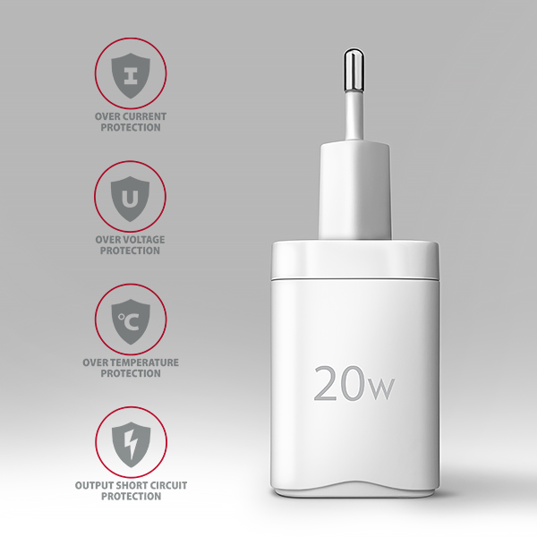 AXAGON ACU-PQ20W nabíjačka do siete 20W, 2x port (USB-A + USB-C), PD3.0/ PPS/ QC4+/ AFC/ Apple, biela 