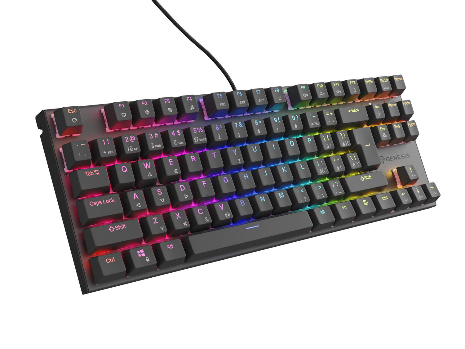 Genesis tichá herní klávesnice THOR 303/ TKL/ RGB/ Outemu Peach/ Drátová USB/ CZ-SK layout/ Černá 