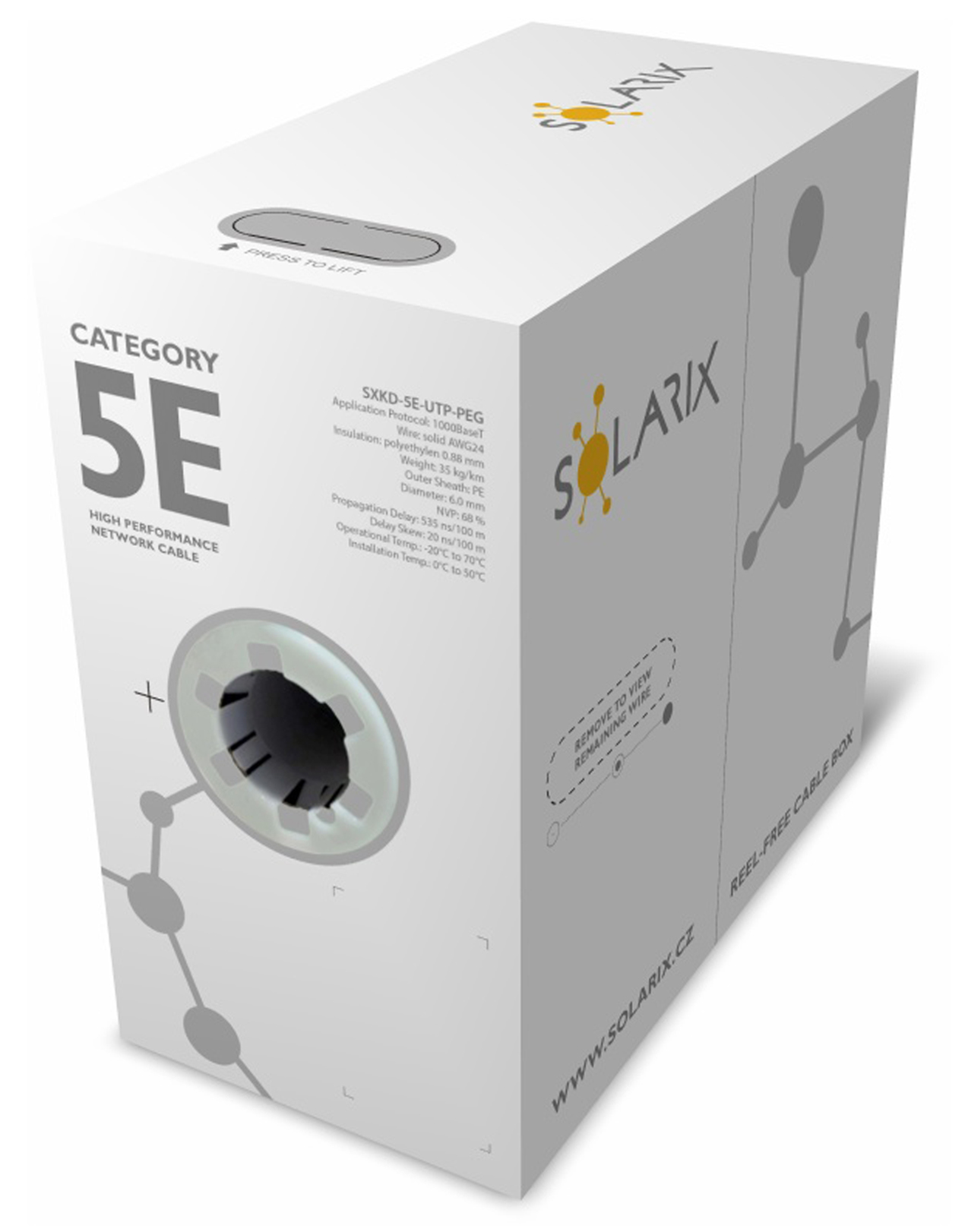 Inštalačný kábel Solarix CAT5E UTP PE Fca vonkajší Gélový 305m/ box SXKD-5E-UTP-PEG 
