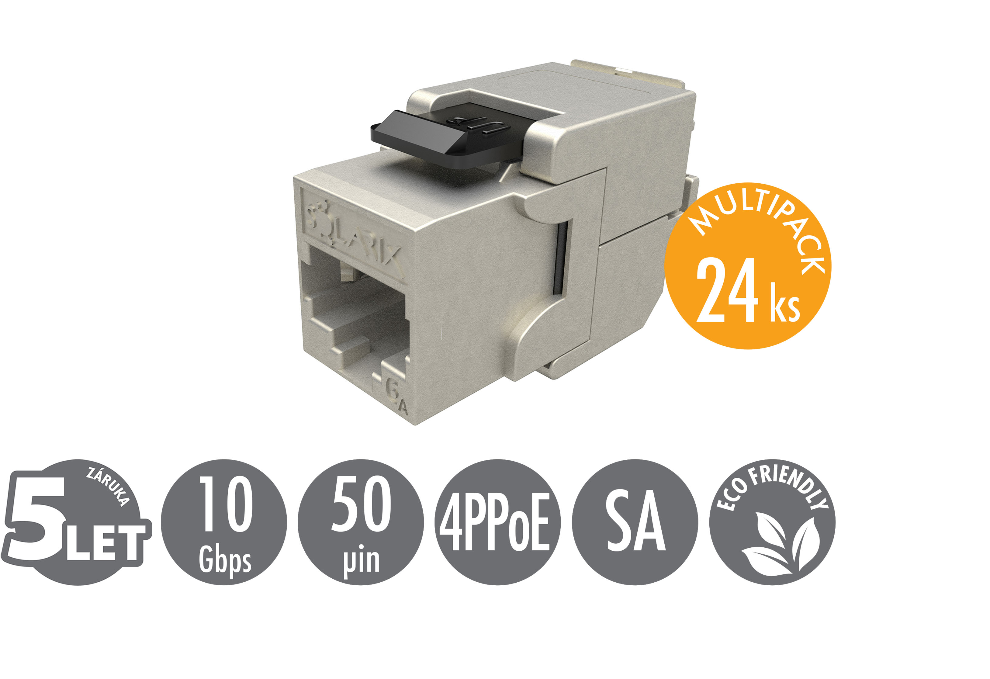 MULTIPACK 24 ks - samorezný keystone Solarix CAT6A STP SXKJ-10G-STP-BK-SA Component Level a 4PPoE