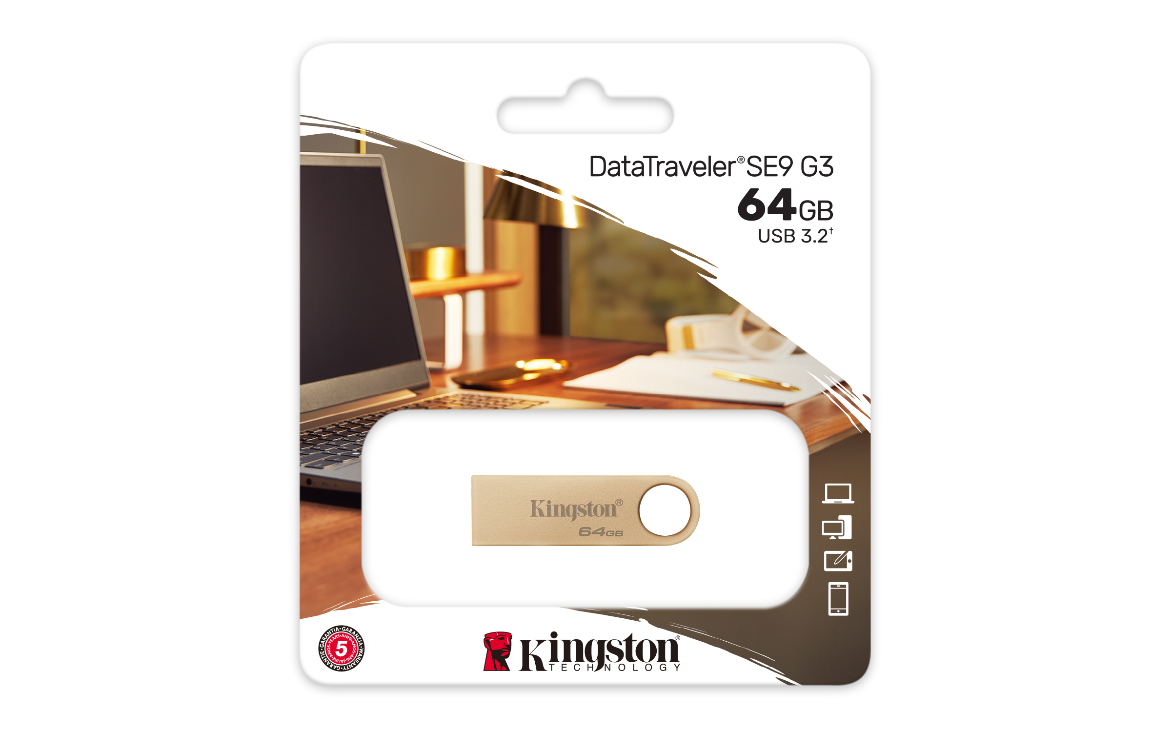 DataTraveler SE9 G3/ 64GB/ USB 3.2/ USB-A/ Zlatá 