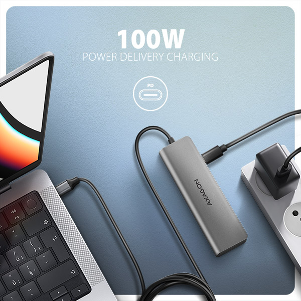 AXAGON HMC-5H, USB 5Gbps hub, 3x USB-A, HDMI 4k/ 30Hz, PD 100W, kábel USB-C 100cm 
