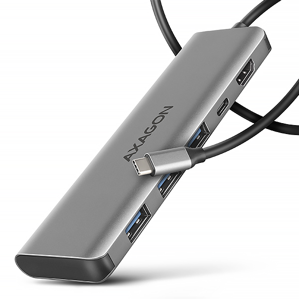 AXAGON HMC-5H, USB 5Gbps hub, 3x USB-A, HDMI 4k/ 30Hz, PD 100W, kábel USB-C 100cm