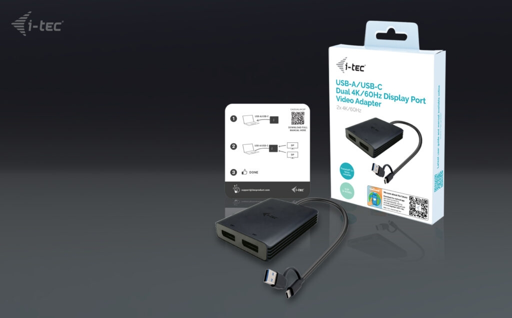 i-tec USB-A/ USB-C Dual 4K DP Video adaptér 