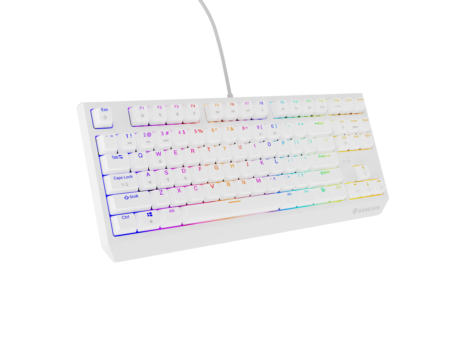 Genesis herní klávesnice THOR 230/ TKL/ RGB/ Outemu Red/ Drátová USB/ US layout/ Bílá 