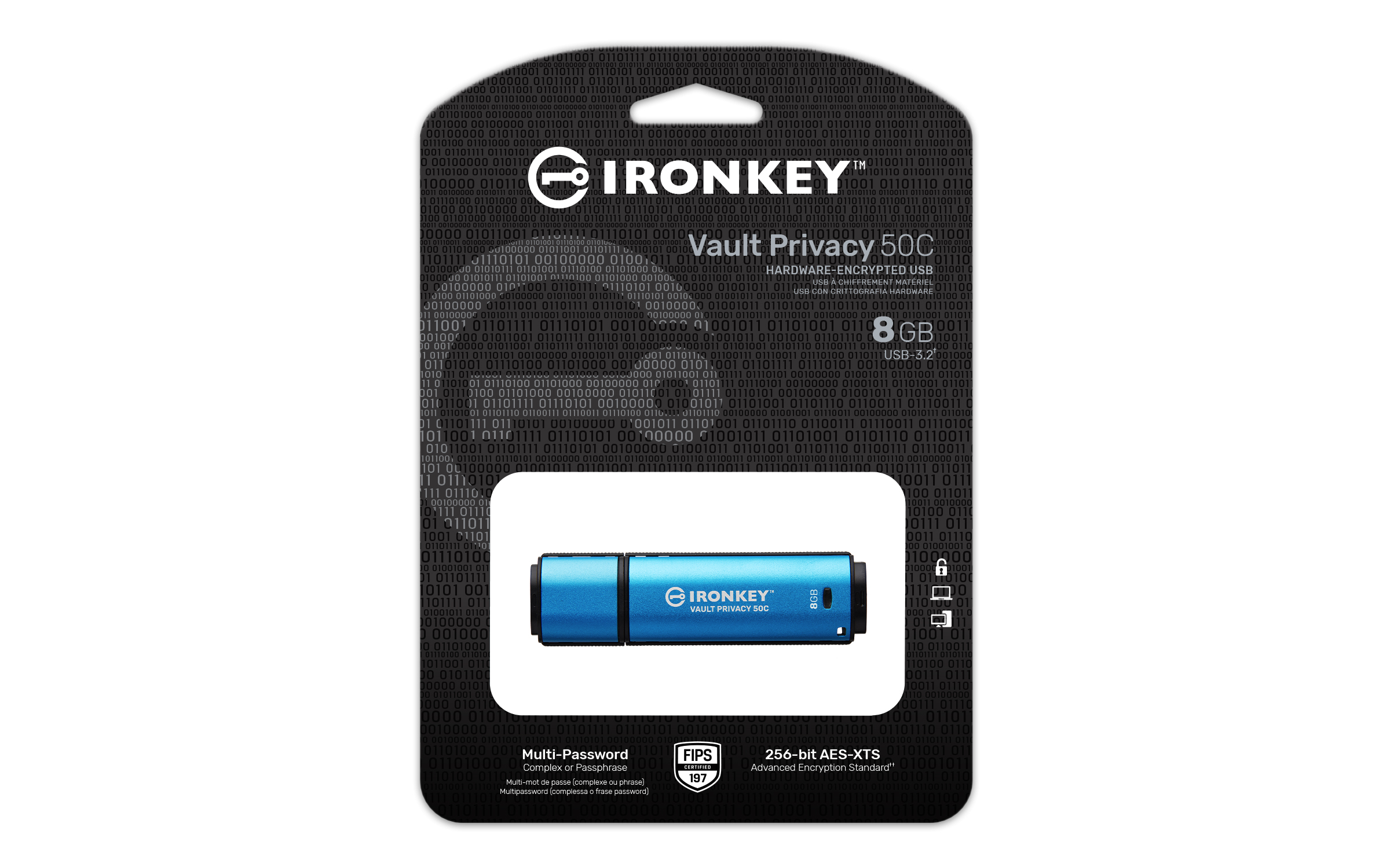Kingston Ironkey Vault Privacy 50C/ 8GB/ USB 3.2/ USB-C/ Modrá 