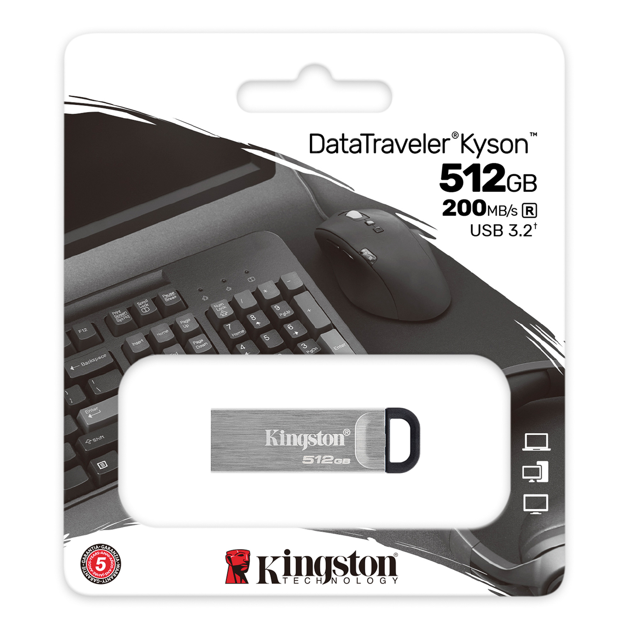Kingston DataTraveler Kyson/ 512GB/ USB 3.2/ USB-A/ Strieborná 