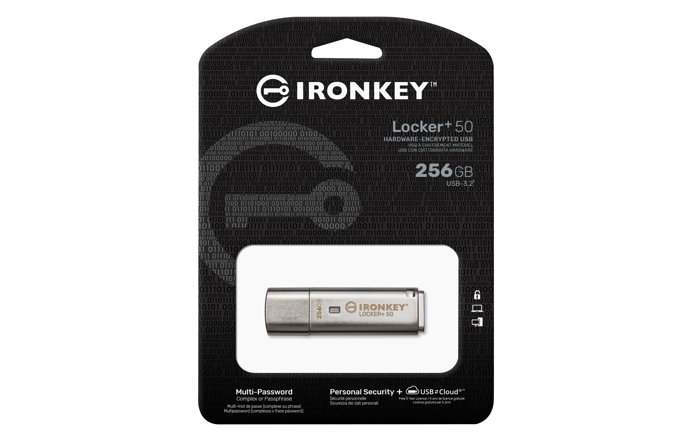 Kingston IronKey Locker+ 50/ 256GB/ USB 3.1/ USB-A/ Strieborná 