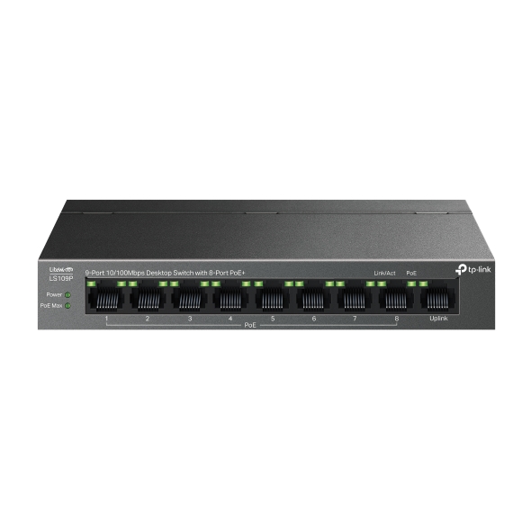 TP-Link LiteWave switch LS109P (9x100Mb/ s,  8xPoE+,  63W,  fanless)