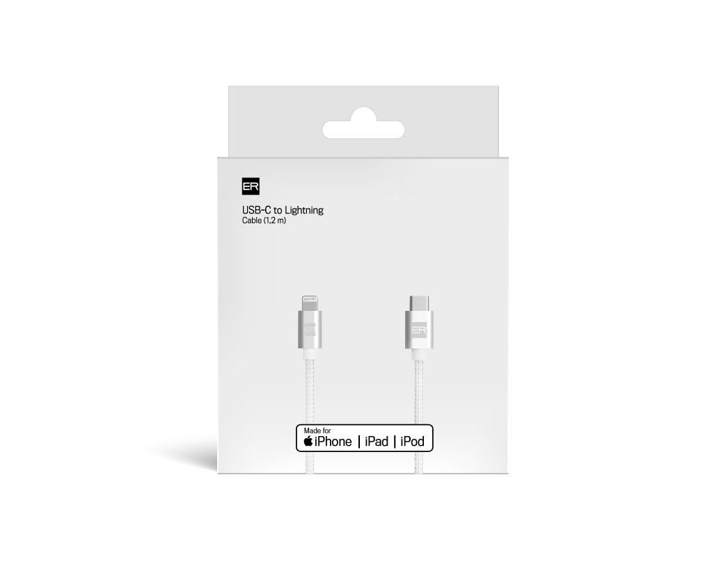 ER POWER kábel USB-C to Lightning 1.2m - White 