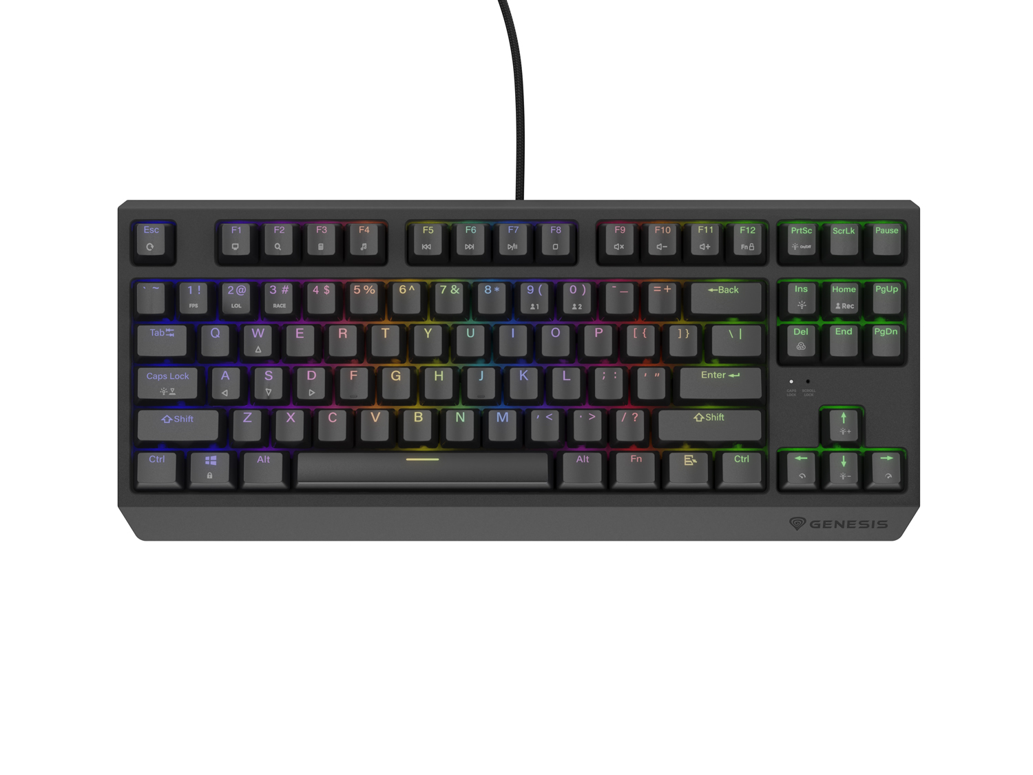 Genesis herná klávesnica THOR 230/ TKL/ RGB/ Outemu Brown/ Drôtová USB/ US layout/ Čierna 