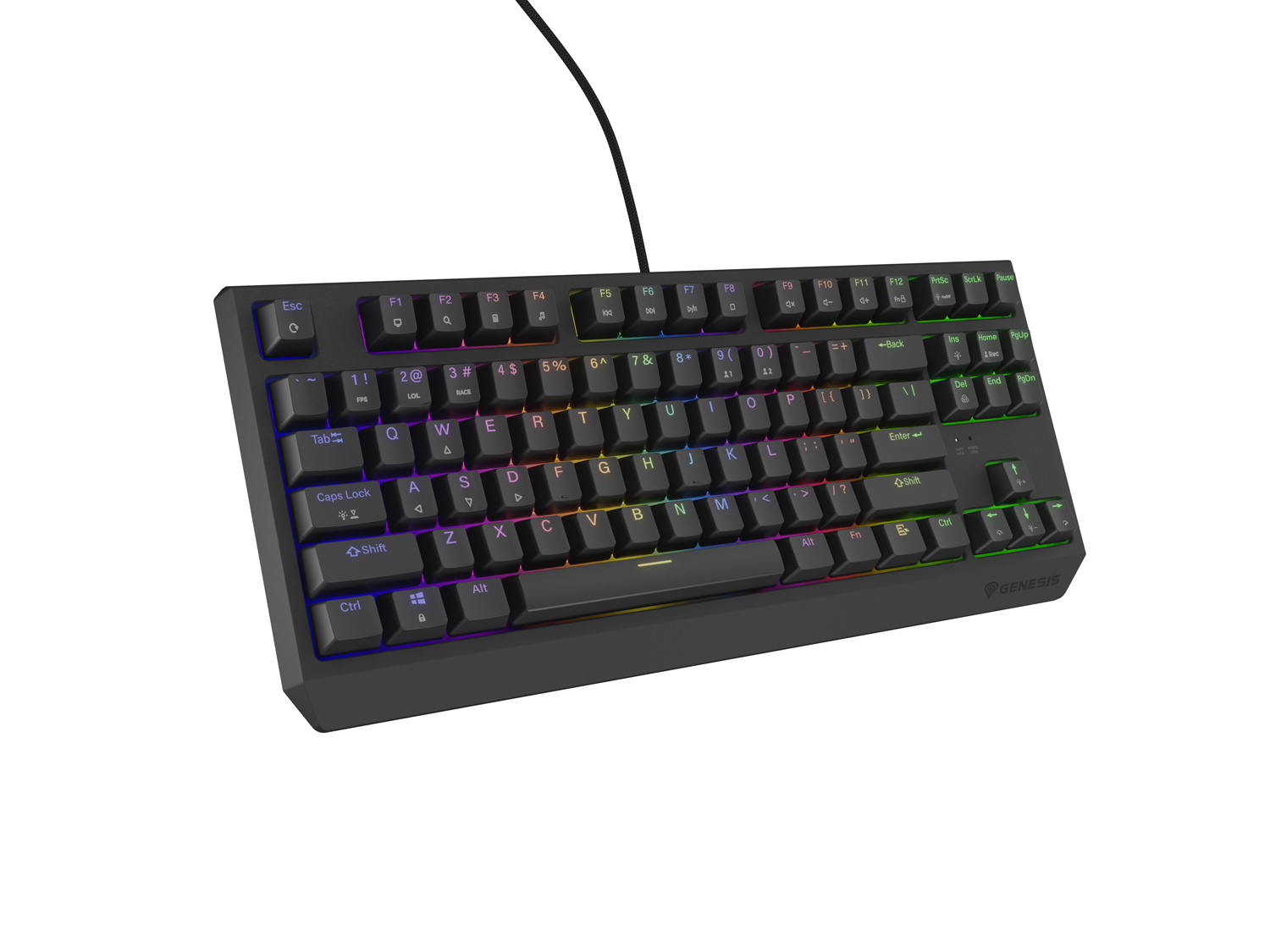 Genesis herná klávesnica THOR 230/ TKL/ RGB/ Outemu Red/ Drôtová USB/ US layout/ Čierna 