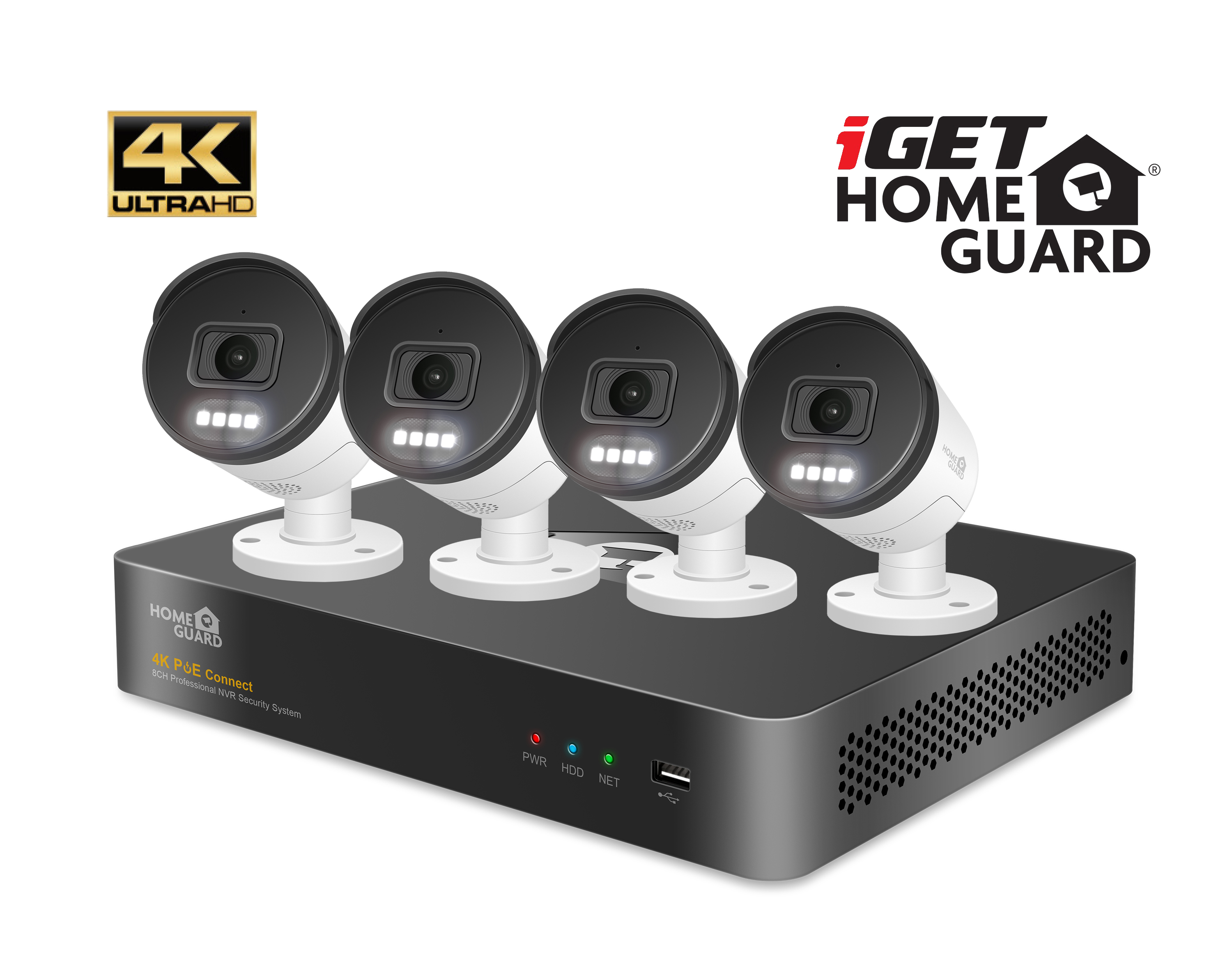 iGET HGNVK88504 - Kamerový UltraHD 4K PoE set, 8CH NVR + 4x IP 4K kamera, zvuk, SMART W/ M/ Andr/ iOS 