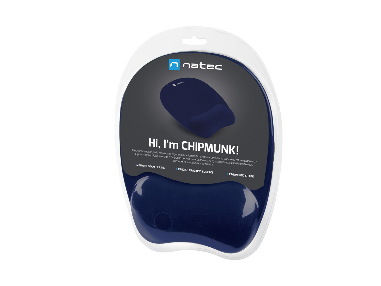 Podložka pod myš ergonomická Natec CHIPMUNK, paměťová pěna, Navy modrá, 230x200 mm 
