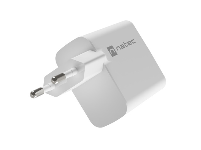 Univerzálna USB nabíjačka Natec RIBERA GaN 1X USB-A + 1X USB-C 65W, Biela 