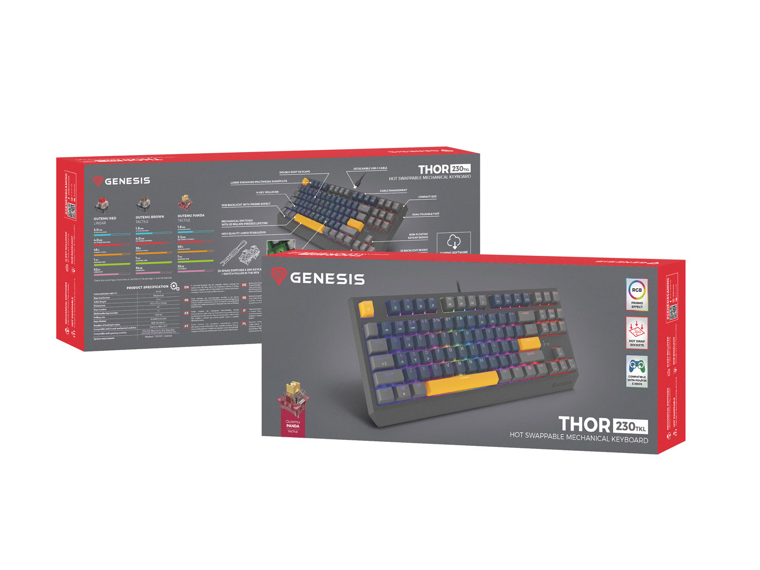 GENESIS herná klávesnica THOR 230/ TKL/ RGB/ Outemu Panda/ Drôtová USB/ US layout/ Naval Blue Positive 