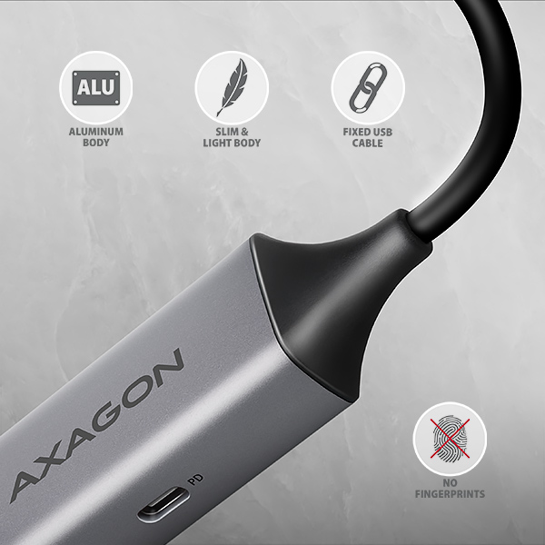 AXAGON ADE-TXPD, USB-C 3.2 Gen 1 - Gigabit Ethernet sieťová karta, Asix AX88179, PD 100W, auto inštal 