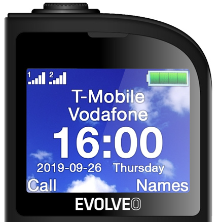 EVOLVEO EasyPhone FL, mobilný telefón pre seniorov s nabíjacím stojanom, čierna 