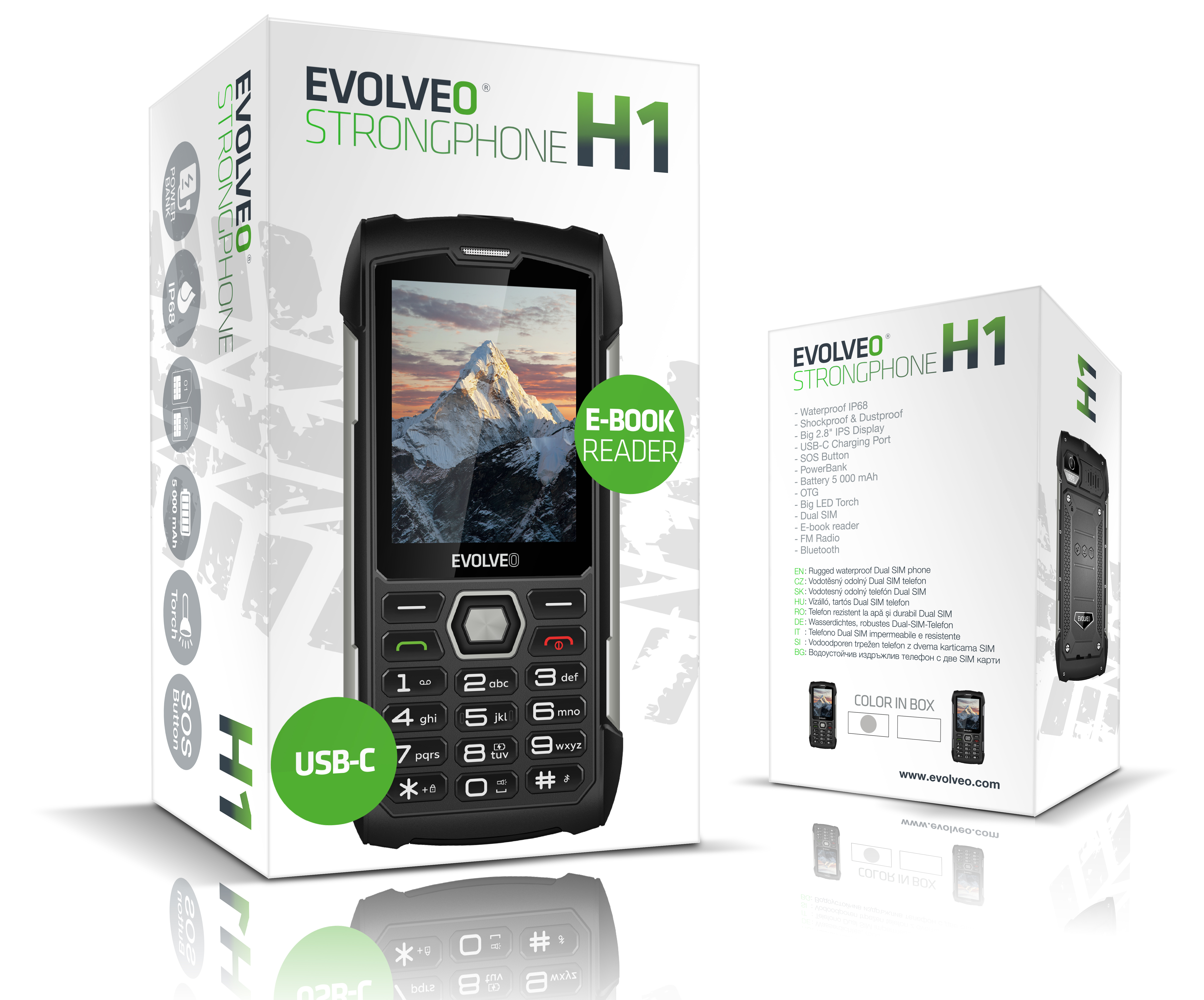 EVOLVEO StrongPhone H1, vodotesný odolný Dual SIM telefón, čierna-šedá 