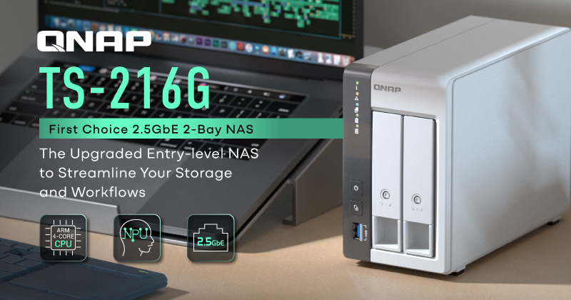 QNAP TS-216G (4core 2, 0 GHz + NPU, 4 GB RAM, 2x SATA, 1x GbE, 1x 2, 5 GbE, 2x USB 2.0, 1x USB 3.2) 