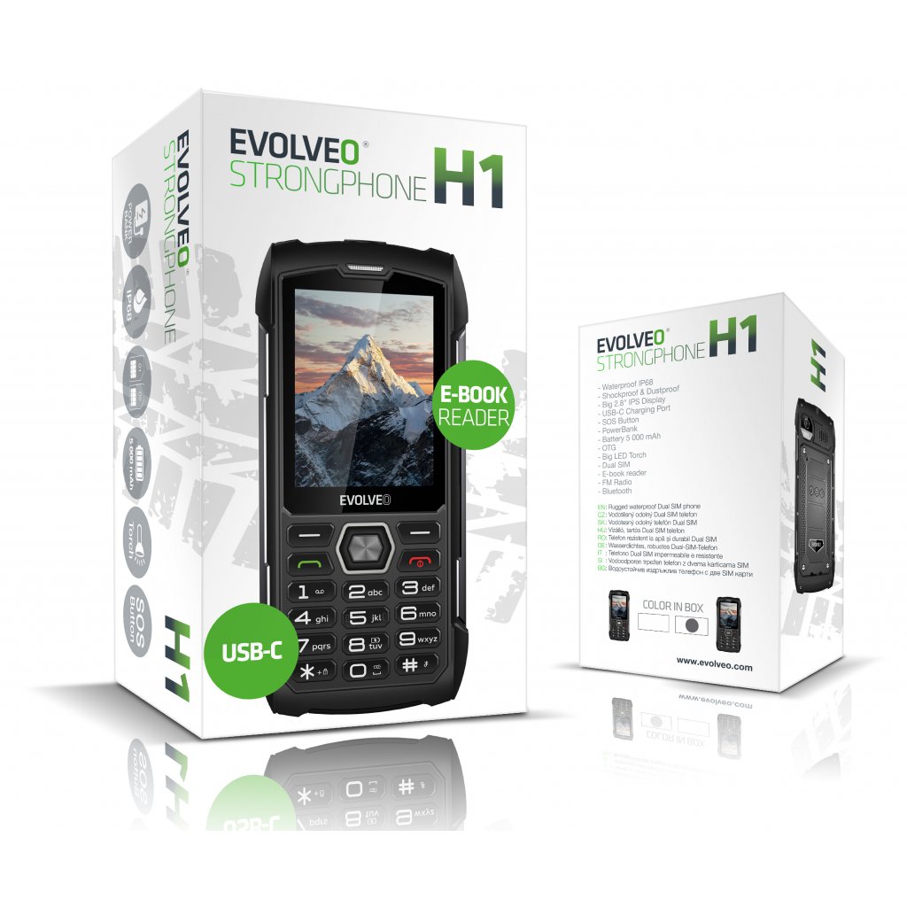 EVOLVEO StrongPhone H1, vodotesný odolný Dual SIM telefón, čierna-strieborná 