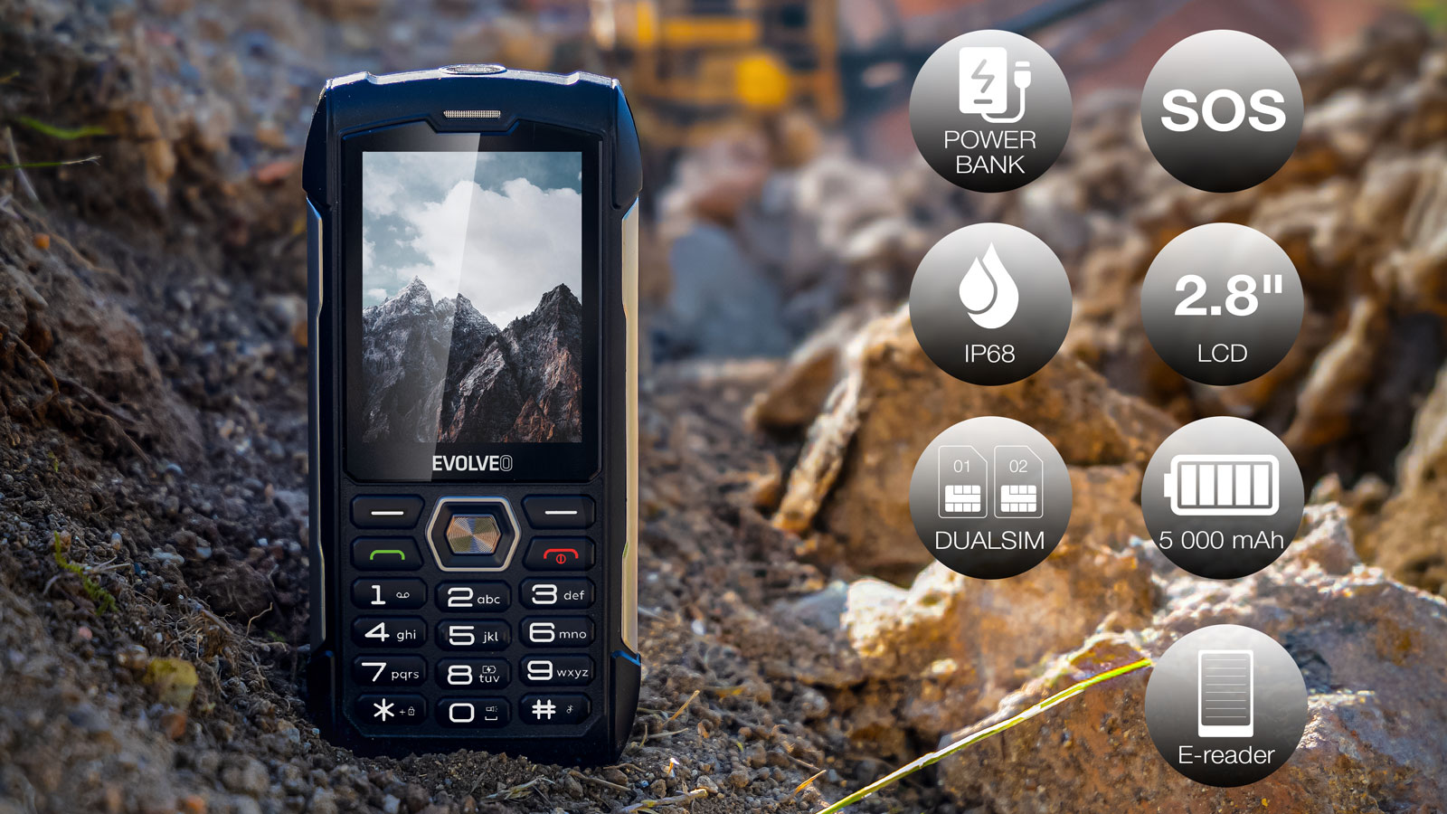 EVOLVEO StrongPhone H1, vodotesný odolný Dual SIM telefón, čierna-šedá 