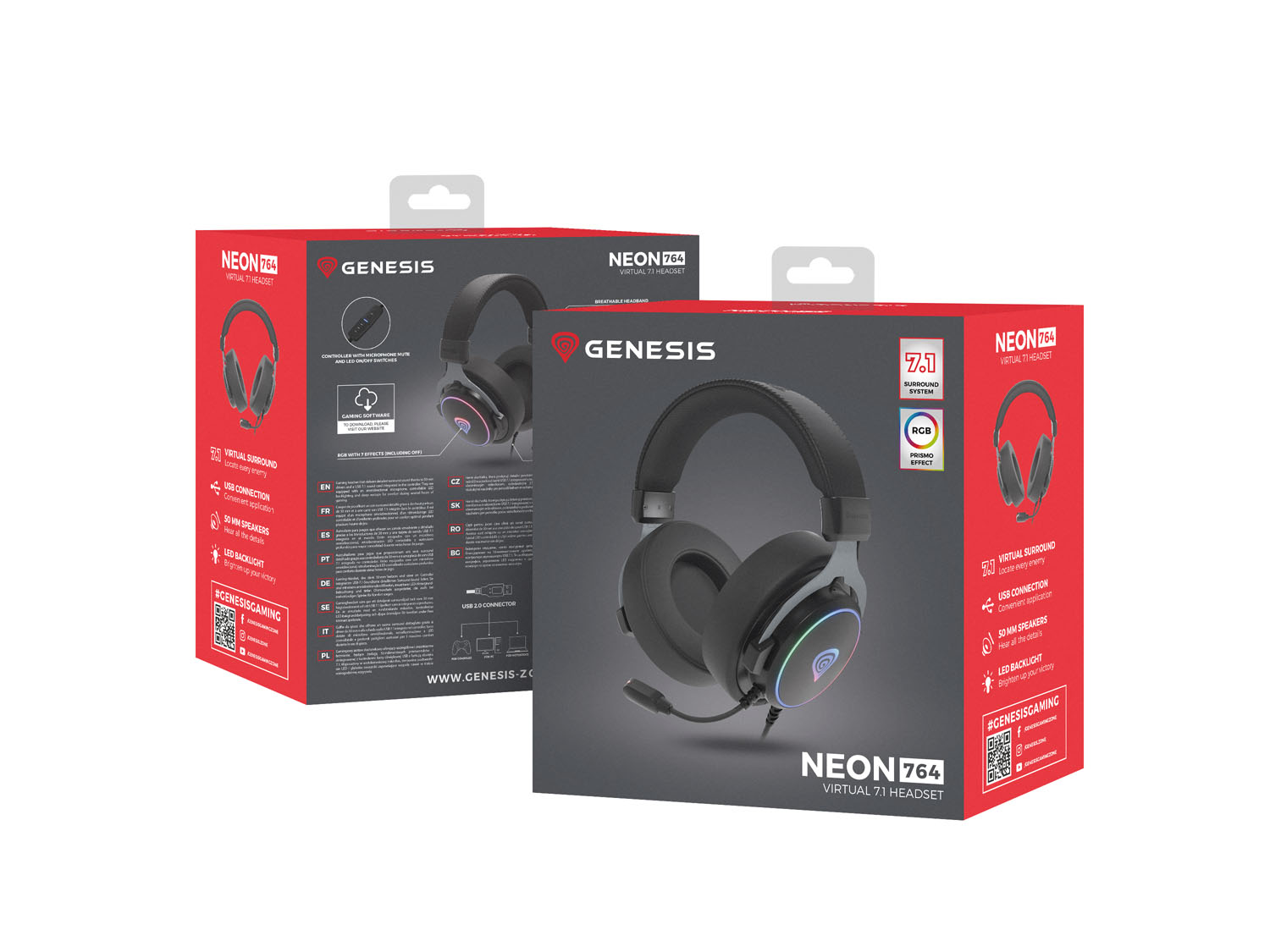 Herné slúchadlá s mikrofónom Genesis NEON 764/ 7.1/ USB/ Drôt/ Stand/ Čierna 