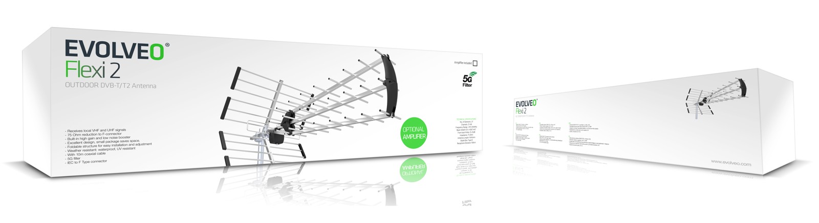 EVOLVEO Flexi 2, filter 5G, kábel 10m, redukcia IEC/ F, pasívna vonkajšia DVB-T/ T2 anténa rozšíriteľná o 