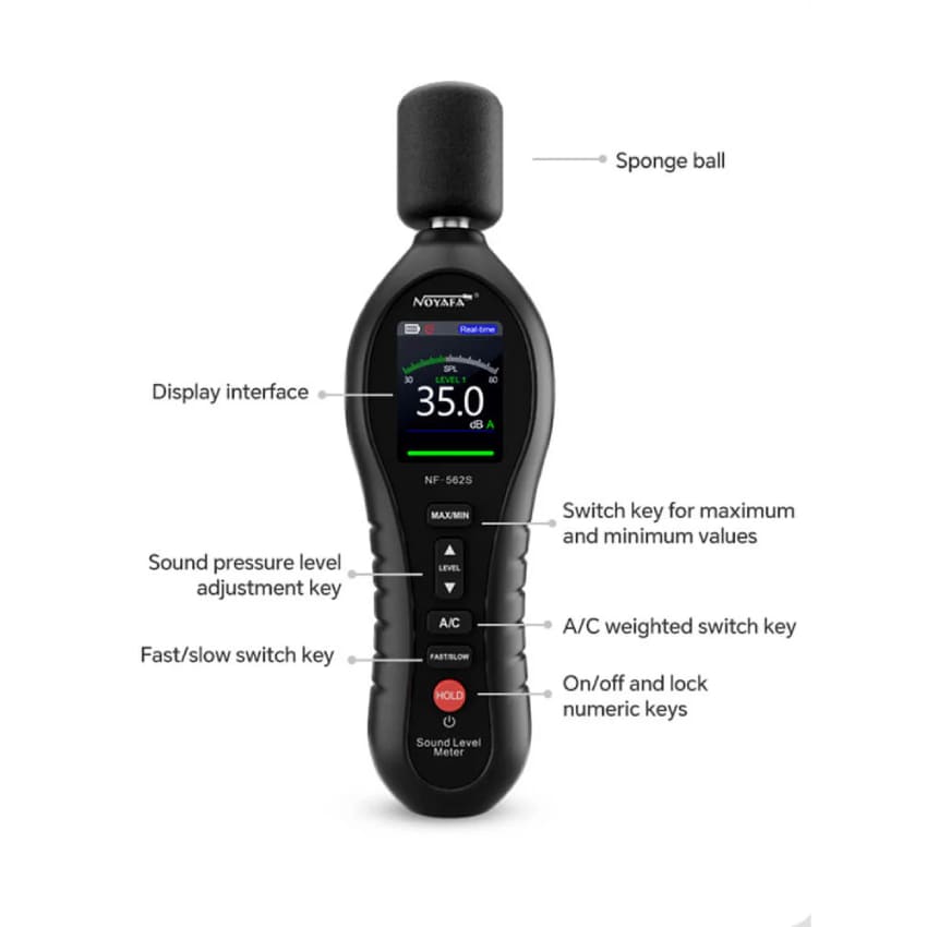 W-Star Hlukoměr WSNF562S, LCD, Min, Max, 30-135dB, dBA, dBC