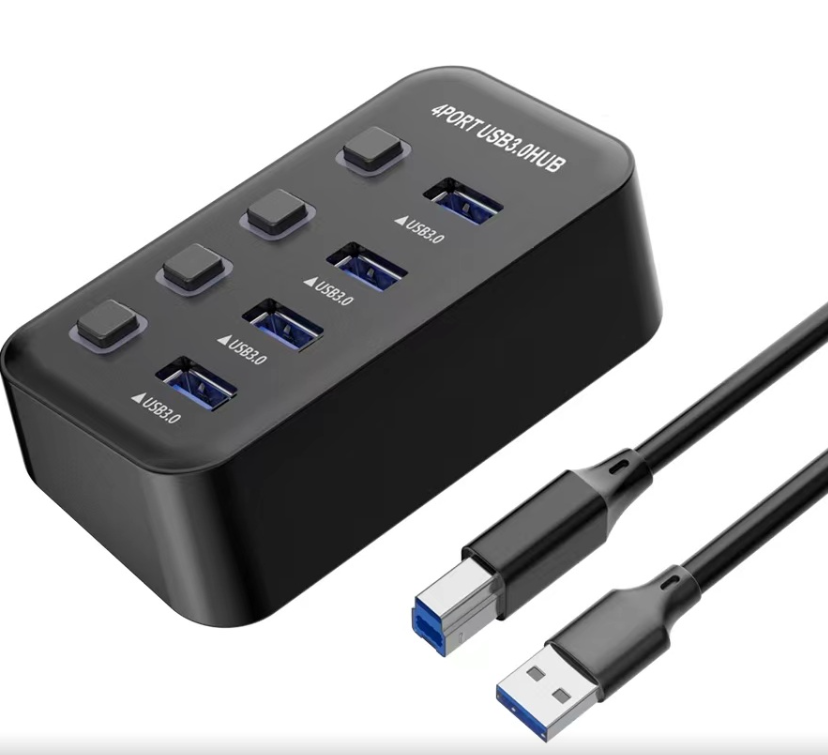 PremiumCord USB 3.2 Superspeed HUB 4-portový s vypínačmi portov