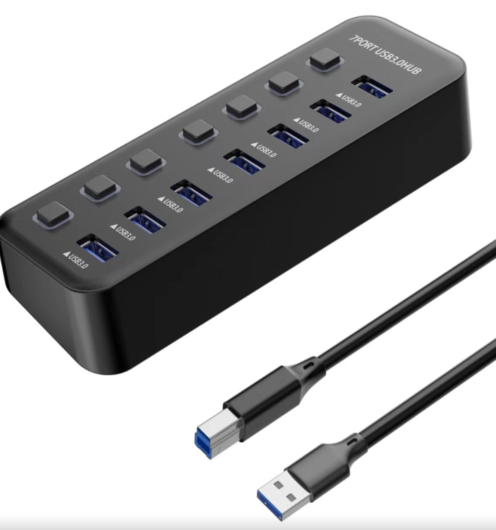 PremiumCord USB 3.2 Superspeed HUB 7-portový s vypínačmi portov