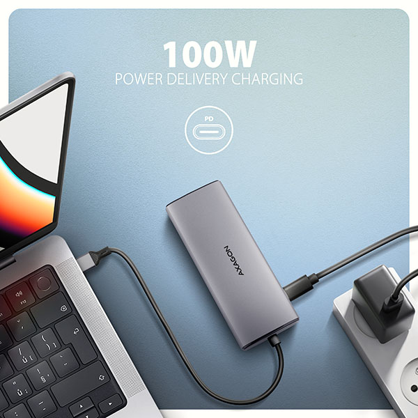 AXAGON HMC-6G2L, USB 10Gb/ s hub, 2x USB-A, 1x USB-C, HDMI 4k/ 60, RJ-45, PD 100W, kábel USB-C 15cm 