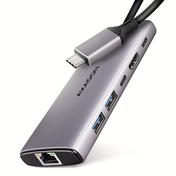 AXAGON HMC-6G2L, USB 10Gb/ s hub, 2x USB-A, 1x USB-C, HDMI 4k/ 60, RJ-45, PD 100W, kábel USB-C 15cm