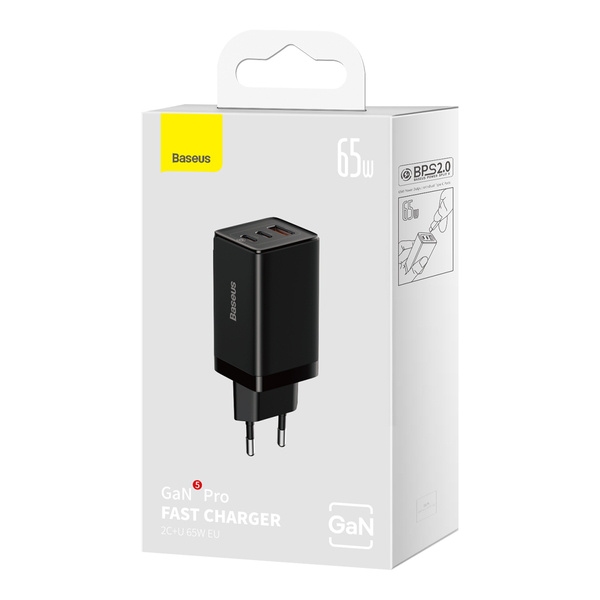 Baseus CCGP120201 GaN5 Pro Quick Nabíjačka USB-A + 2x USB-C 65W Black 