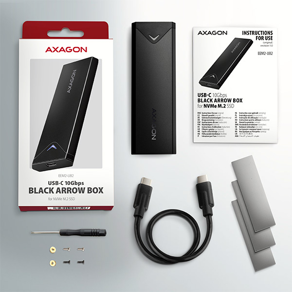 AXAGON EEM2-UB2, USB-C 10Gbps - M.2 NVMe SSD ARROW box, čierny 