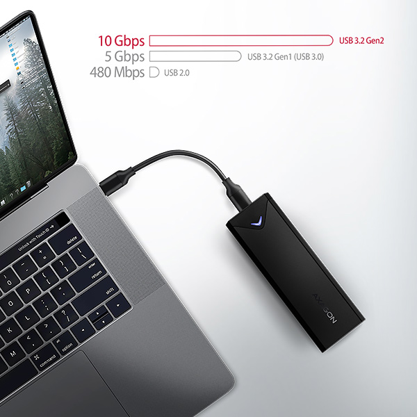 AXAGON EEM2-UB2, USB-C 10Gbps - M.2 NVMe SSD ARROW box, čierny 