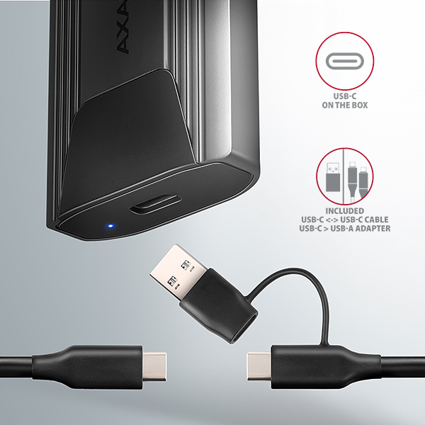 AXAGON EEM2-GTS2, 10Gbps USB-C - M.2 NVMe & SATA SSD kovový THIN box, bezskrutkový 