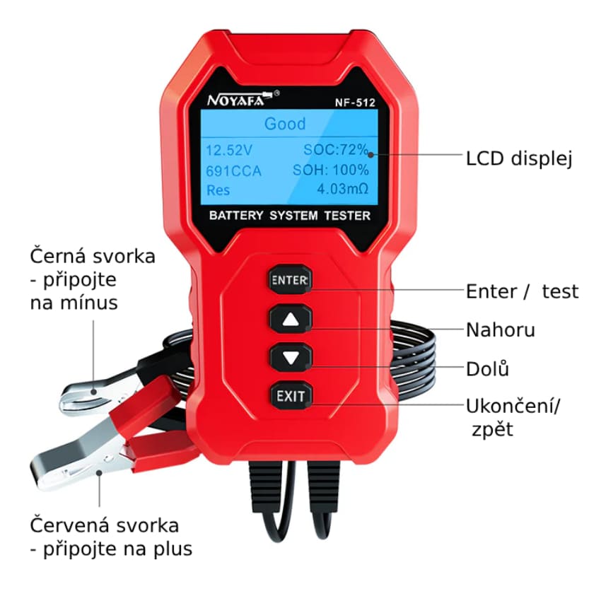 W-Star Tester batérií WSNF512, 12V, záťažový Test, min a pracovný V, odpor batérie