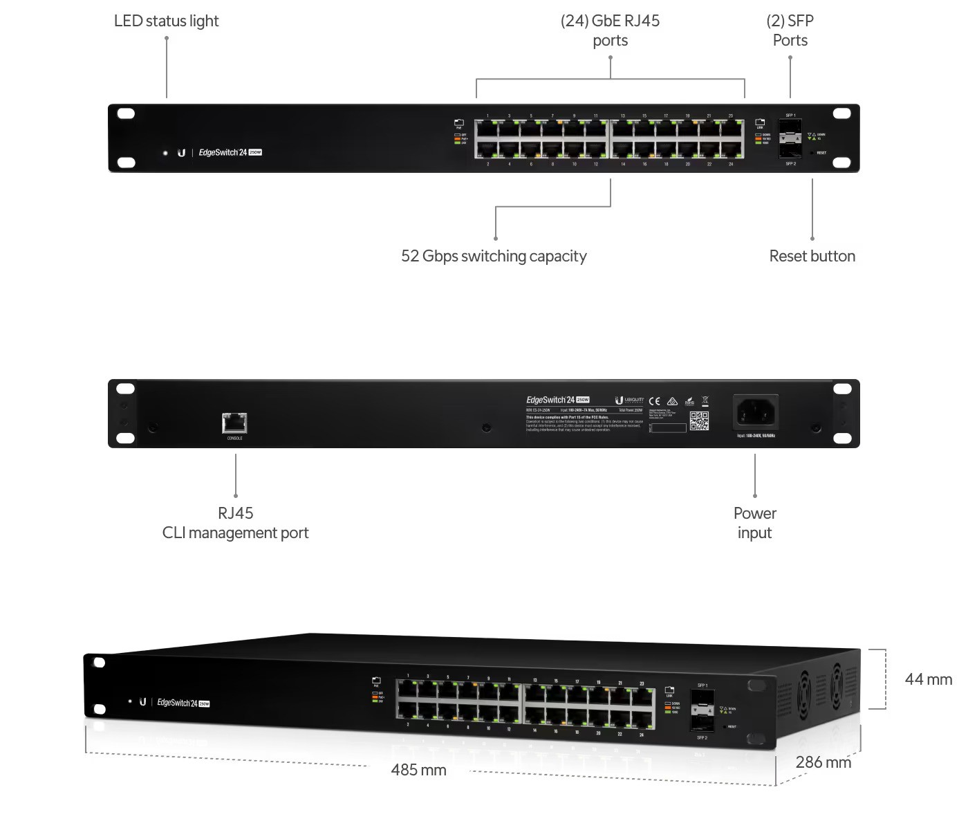 Ubiquiti EdgeSwitch 24xGb 2xSFP PoE+ ES-24-250W 