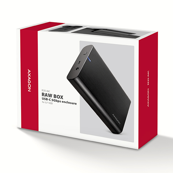 AXAGON EE35-A6C, USB-C 5Gbps - SATA 6G 3.5" kovový RAW box, bezskrutkový 