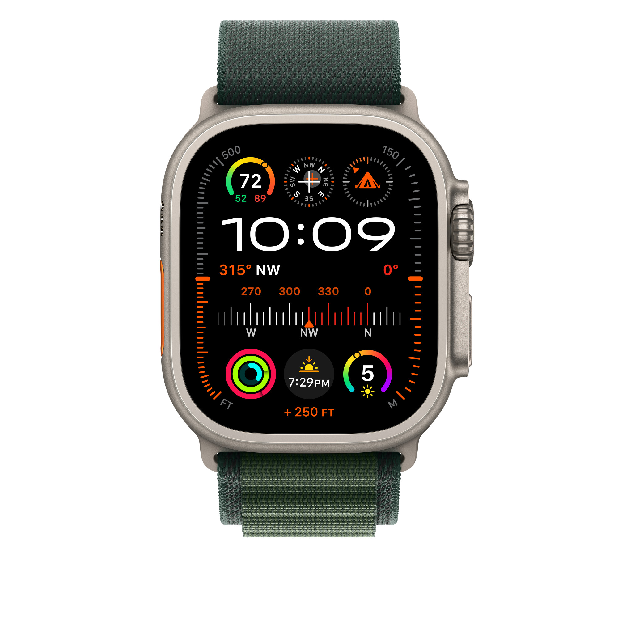 Apple Watch 49mm Dark Green Alpine Loop - Medium - Natural Titanium Finish 