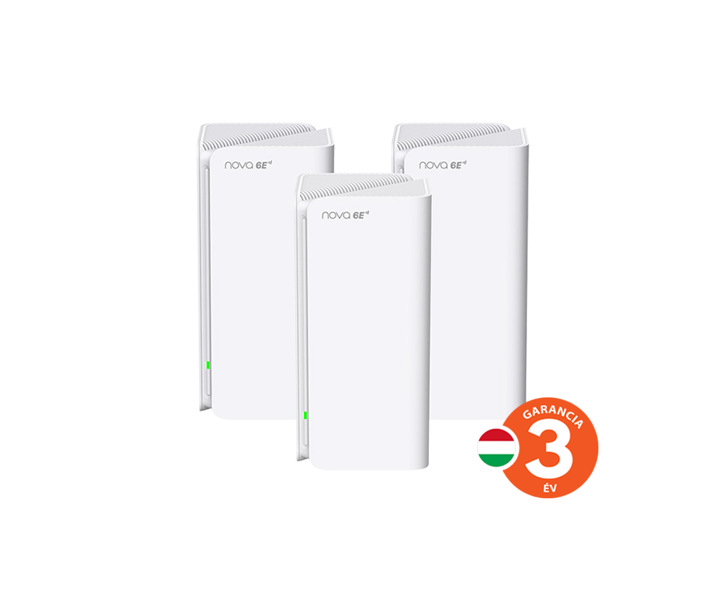 Tenda Nova MX21 Pro (3-pack) WiFi6E AXE5700 Mesh Gigabit systém, 9x GLAN GWAN, WPA3, VPN, CZ app 